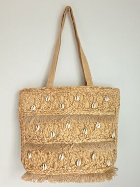 Handmade Salt + Umber 100% Jute Isla Natural Seashell Beach Tote Bag Vacation